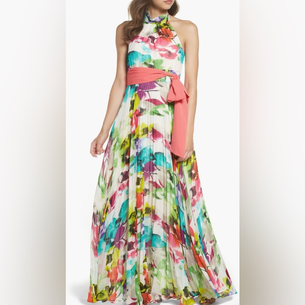 Eliza J chiffon floral print halter maxi dress